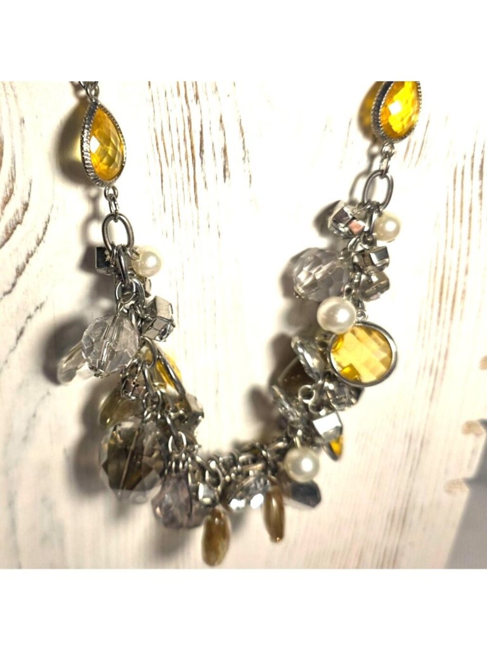 Statement Necklace Yellow Clear Silver-Tone White house Black market jewelry